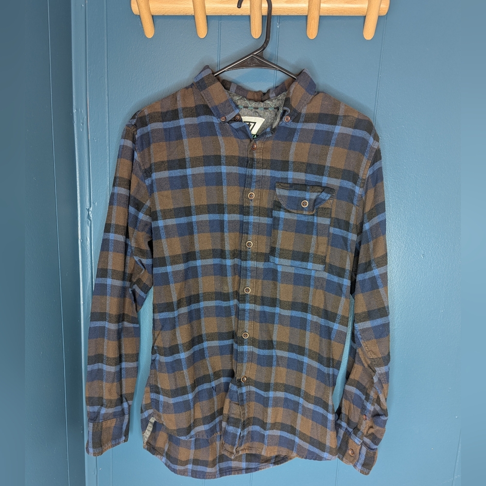Mens VISSLA Plaid Button-Up Shirt - Blue and Brown